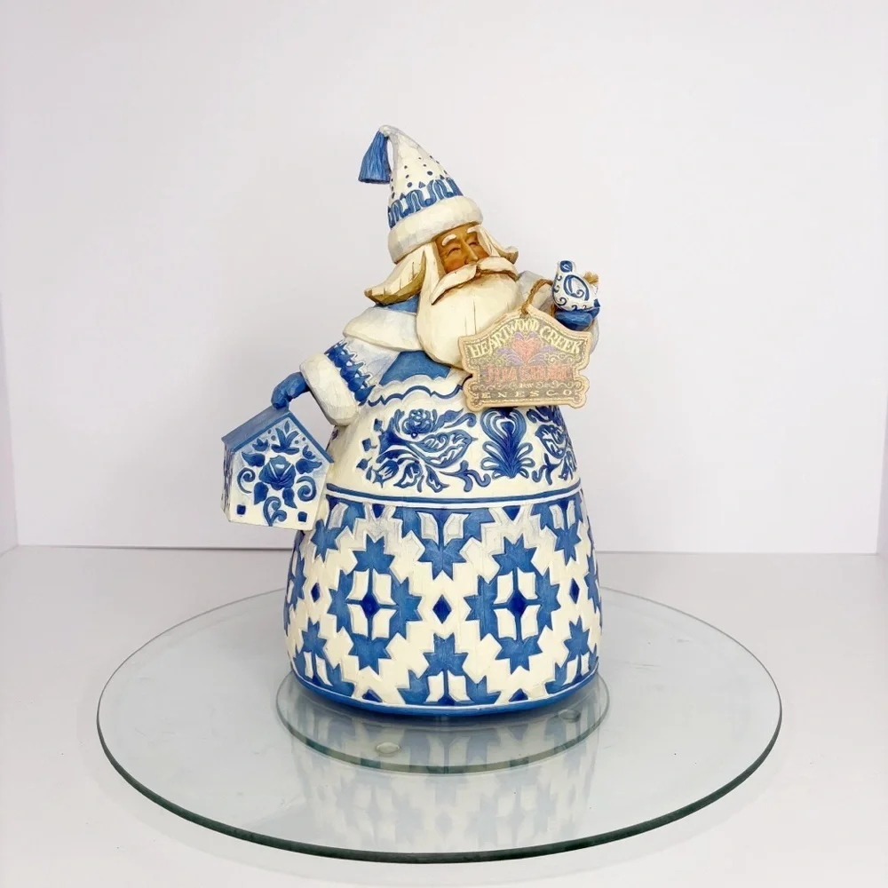 Jim Shore Heartwood Creek Blue Quilt Santa Figurine 11.5” 2004 Enesco Tags